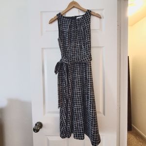 ELLE Black and White Grid Midi Dress S